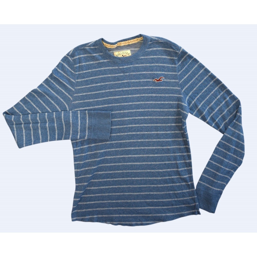 Hollister Y2K Skater Striped Thermal Shirt XL Blue Surf Indie Waffle Knit Tee